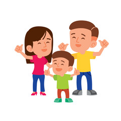 Happy family character. Parent with kid showing thumb up together. Flat illustration