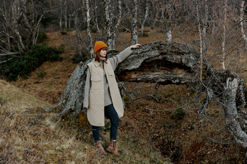 tourist in autumn clothes nature trees travel Autumn walk