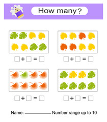Math game for kids. Preschool worksheet activity. Printable worksheet
