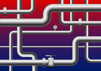 Pipelines Vector Illustration. An illustration of different size industrial pipes on a colorful red-blue background. Perfect for illustrating the district heating systems.