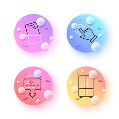 Card, Smartphone waterproof and Refrigerator minimal line icons. 3d spheres or balls buttons. Touchscreen gesture icons. For web, application, printing. Send payment, Phone, Two-chamber fridge. Vector