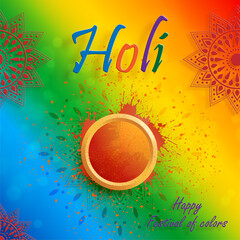 Happy Holi Festival, colorful gulal with powder color for the traditional Indian festival of colors with nice and creative design on color background