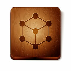 Brown Molecule icon isolated on white background. Structure of molecules in chemistry, science teachers innovative educational poster. Wooden square button. Vector