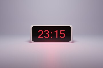 3d alarm clock displaying current time with hour and minute 23.15 23 am pm mid day - Digital clock with red numbers - Time to wake up, attend meeting or appointment