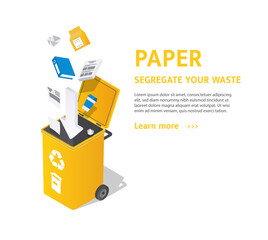 Sortng paper waste. Recycling, segregate and proper use of waste. Landing page and graphic elements for website. Concern for nature and future, eco activists. Cartoon flat vector illustration
