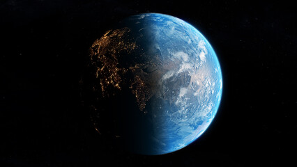 Space perspective earth, India, Middle East, Europe, Africa, city lighting.Observation of the...
