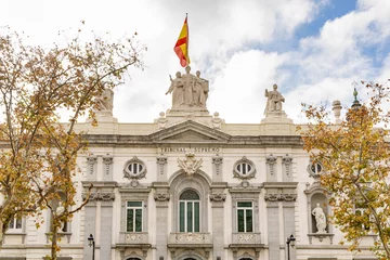 Foto op Canvas A view of the Detail of the main facade of the Supreme Court building in Madrid, Spain © Fernando Valero Lopez/Wirestock
