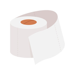 Roll of white three-layer or two-layer toilet paper in a minimalist style. Hygiene product image in flat style