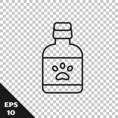 Black line Dog medicine bottle icon isolated on transparent background. Container with pills. Prescription medicine for animal. Vector