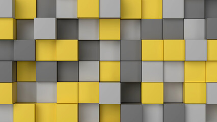 Background with gray and yellow cubes. 3d render illustration