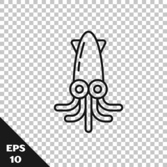 Black line Octopus icon isolated on transparent background. Vector