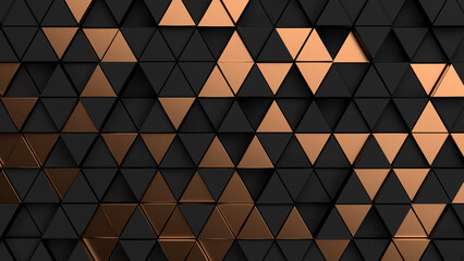 Abstract triangular copper and black shapes background. 3d render illustration