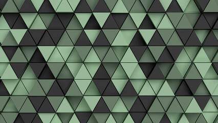 Background of black and green triangles. 3d render illustration