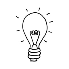 Burning light bulb isolated on a white background. Business idea. Doodle vector illustration.