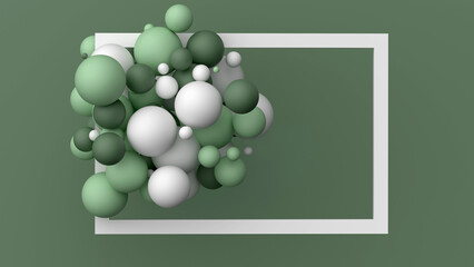 Background with green and white spheres. Abstract 3d balls. 3d render illustration