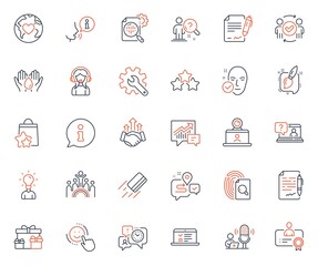 Business icons set. Included icon as Journey, Certificate and Inspect web elements. Inclusion, Signing document, Faq icons. Video conference, Smile, Search employee web signs. Vector