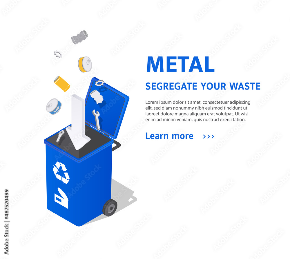 Poster sorting metal waste. tank for location of iron for further processing and use. modern technologies f