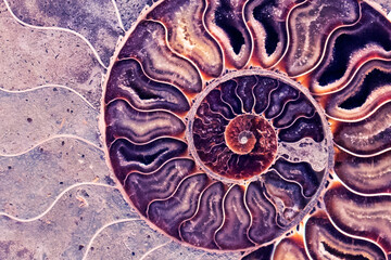 Ammonite , Prehistoric fossilized mollusk , an extinct marine animal.
