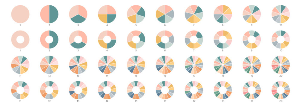 Segment Slice Set. Pie Chart Color Icons. Circle Section Graph. 1,20,19,18,16,9 Segment Infographic. Wheel Round Diagram Part. Three Phase, Six Circular Cycle. Geometric Element. Vector Illustration