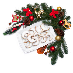 Christmas and New Year symbols and attributes of winter holidays - candy, cookies, pine cone