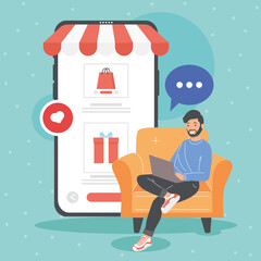 man shopping online in laptop