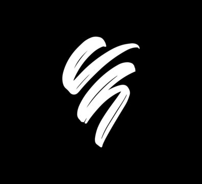 White Vector Letters Logo Brush Handlettering Calligraphy Style In Black Background Initial vh