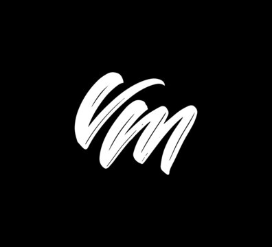 White Vector Letters Logo Brush Handlettering Calligraphy Style In Black Background Initial vm