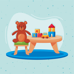kindergarten table with toys