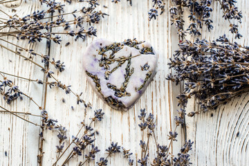 handmade soap with a touch of lavender on a white background