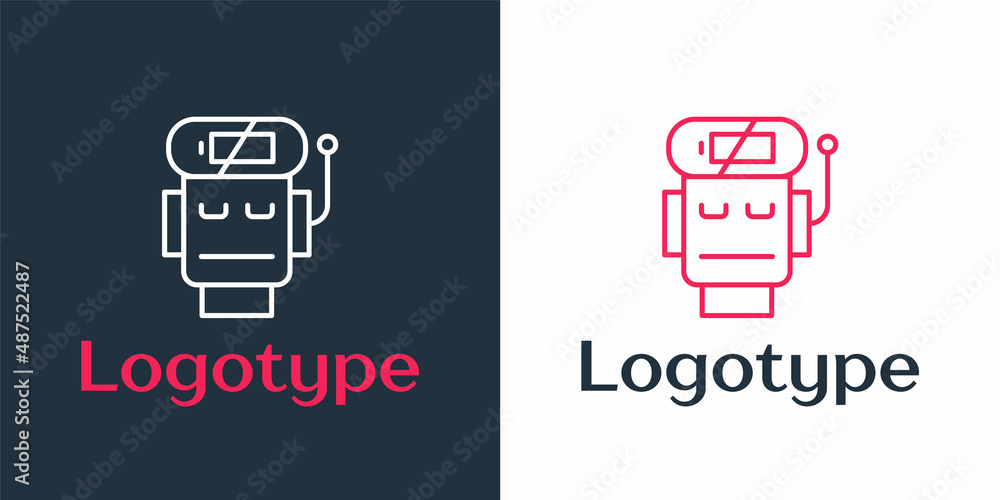 Poster logotype line robot low battery charge icon isolated on white background. artificial intelligence, m