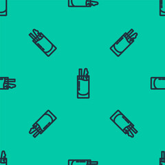 Blue line Cocktail Bloody Mary icon isolated seamless pattern on green background. Vector
