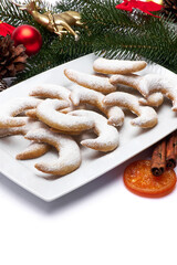 Christmas and New Year symbols and attributes of winter holidays - candy, cookies, pine cone