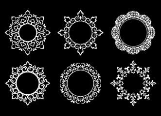 Set of decorative frames Elegant vector element for design in Eastern style, place for text. Floral black and white borders. Lace illustration for invitations and greeting cards.
