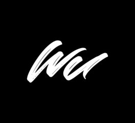 Fototapeta na wymiar White Vector Letters Logo Brush Handlettering Calligraphy Style In Black Background Initial wu
