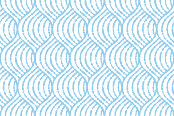 Fototapeta premium The geometric pattern with wavy lines. Seamless vector background. White and blue texture. Simple lattice graphic design