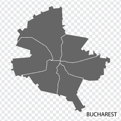 High Quality map of  Bucharest is a capital  of  Romania, with borders of the regions. Map of  Bucharest  for your web site design, app, UI.  Romania. EPS10.