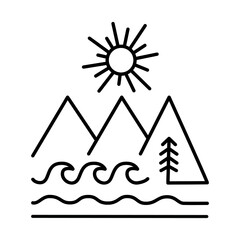 Rising sun in mountains  landscape outline icon. Elements for print, card, posters, tattoo, logo, mobile concept and web design. 