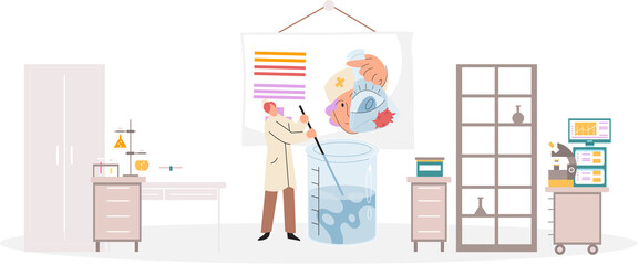 Laboratory assistant mixes liquids in flask in laboratory. Scientist conducting scientific researches. Antivirus vaccine complete development. Pharmaceutical investigation, tests in chemiical lab