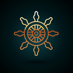 Obraz premium Gold line Ship steering wheel icon isolated on dark blue background. Vector