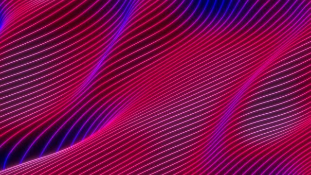 Seamless loop animation. Abstract colorful wavy background in bright neon purple and pink colors. Modern colorful wallpaper. 3d rendering.