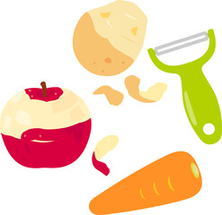 ピーラーで皮を剥かれる野菜や果物