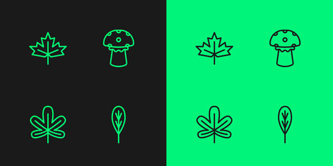 Set line Leaf, Chestnut leaf, Canadian maple and Mushroom icon. Vector