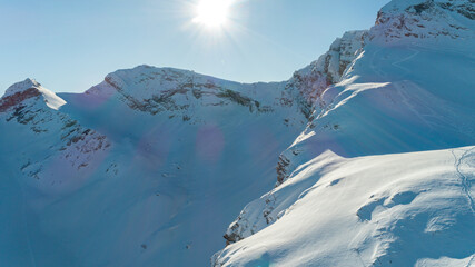 AIR VIEW: Mountain - panorama. Nature landscape image. snowy mountains in the Alps