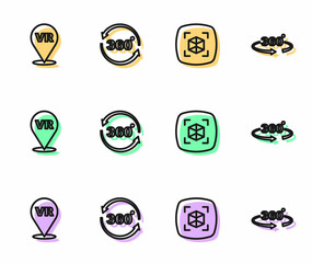 Set line 3d modeling, Virtual reality, 360 degree view and icon. Vector