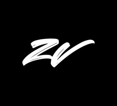 White Vector Letters Logo Brush Handlettering Calligraphy Style In Black Background Initial zv