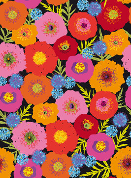  Pop colorful flowers background pattern seamless