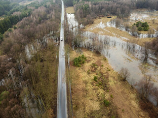 Floods and inundations during spring thaws from a small river. 