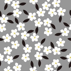 Seamless vintage pattern. White flowers, black leaves. Gray background. vector texture. fashionable print for textiles, wallpaper and packaging.