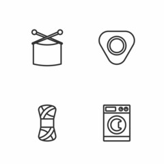 Set line Washer, Yarn, Knitting needles and Sewing chalk icon. Vector