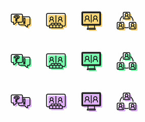 Set line Video chat conference, Question and Answer, and Meeting icon. Vector